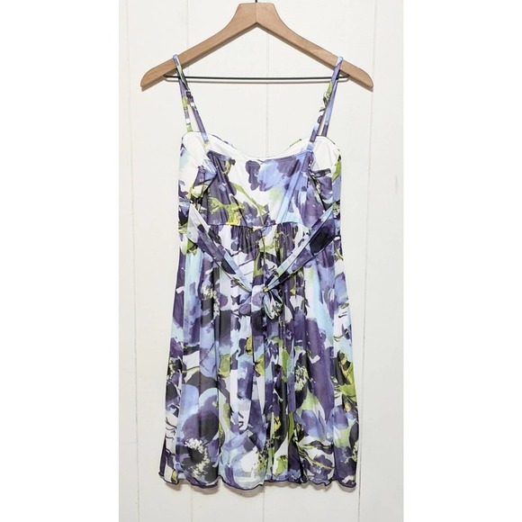 IZ Byer Womens Floral Sleeveless Mini Dress Size M Purple Green Back Tie NWT - Picture 2 of 4